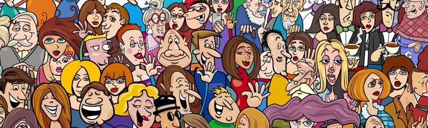 cartoon people in the crowd